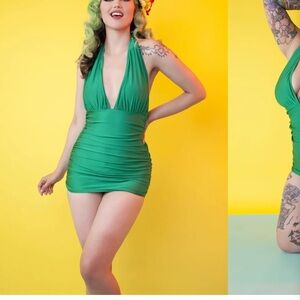 Collectif Green Halter One-Piece Swim Dress